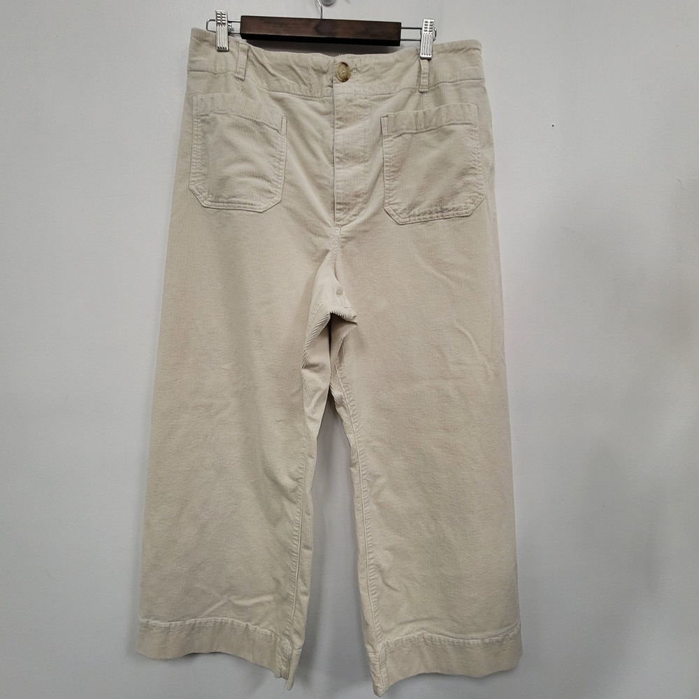 Maeve Anthropologie Collette Corduroy Pants Size 34 Wide Leg Cream High Rise